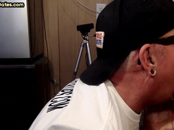 Gloryhole BJ DILF takes cum in mouth after sucking at home