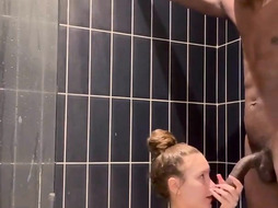 Petite Slut Sucks BBC in Shower