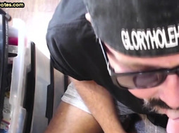 Real gloryhole mature gay sucks cock in homemade closeup