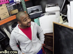 Black pawnshop gay bottomed in stockroom 3some by owners