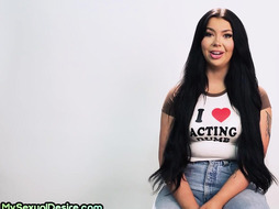 Tattooed solo amateur babe fingers pussy after casting