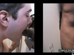 Black deceived jock sucked in gay gloryhole till cum in mouth