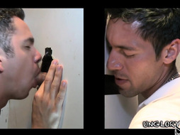 Real str8 dude gloryhole sucked by stud till cumshot on face