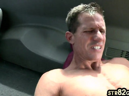 Real Str8 stud riding cock in van be4 massive cumshot