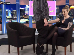 CFNM facial British amateur babe gives BJ in live TV show