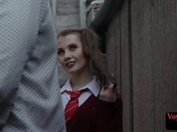 British collegeuniform voyeur teases guy who jerks outdoor
