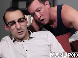 Horny man in costume gets dominated by a tall guy