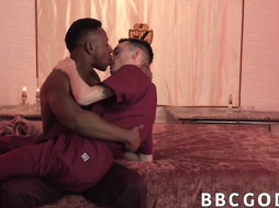 Skinny gay Joe Ex rides Liam Cyber BBC after passionate kiss