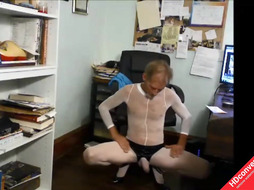 ROBERT RICHARD  MILGATE IS A SLUT WEARING A SHEER WHITE BODYSTOCKING AND HIGH HEELS