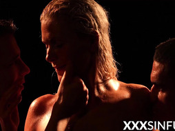 Beautiful blonde cums multiple times in hot erotic threesome