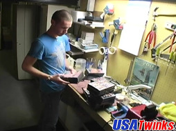 Horny cute twink with piercing wanking his big dick