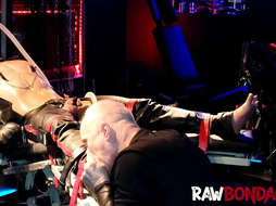 Sweaty jock foot licking and deepthroating in raw bondage