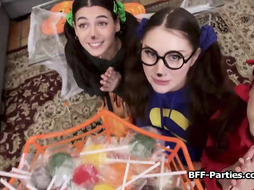 Trick or treat foursome with girlfriends