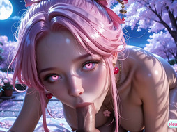 AI-generated cherry blossom nymph gives herself to fantasy sex & messy facials
