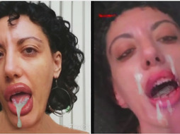 Cumming on my wife's face—I covered her big lips with semen.