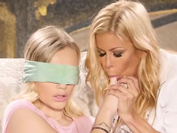 Blonde lady is making love with another lady